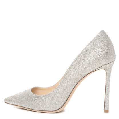 Jimmy Choo Dusty Glitter Romy 100 Pumps 38 Platinum Ice 1 of 9