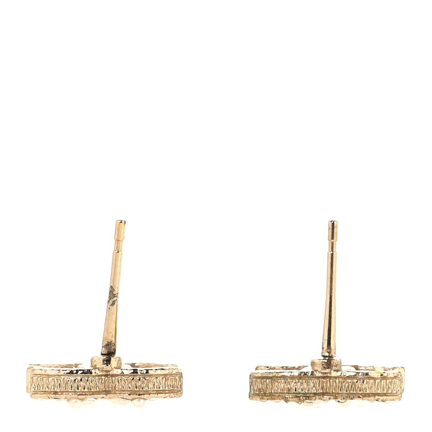 Chanel Pearl Crystal CC Charms Stud Earrings Light Gold 3 of 7