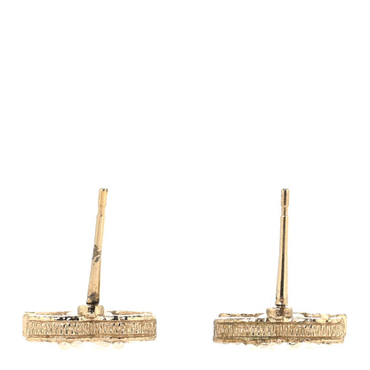 Chanel Pearl Crystal CC Charms Stud Earrings Light Gold 3 of 7