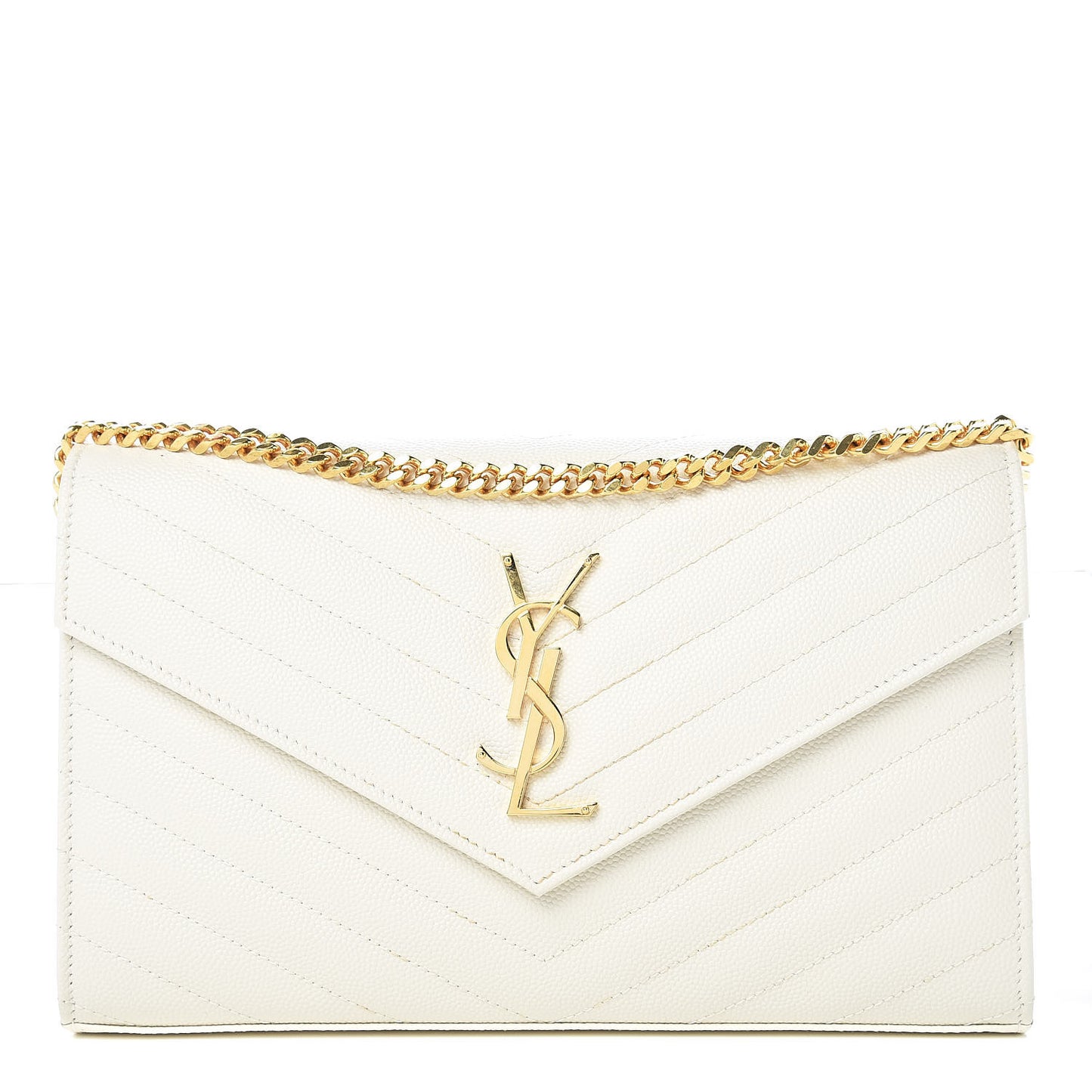 Grain De Poudre Matelasse Chevron Monogram Chain Wallet Porcellana