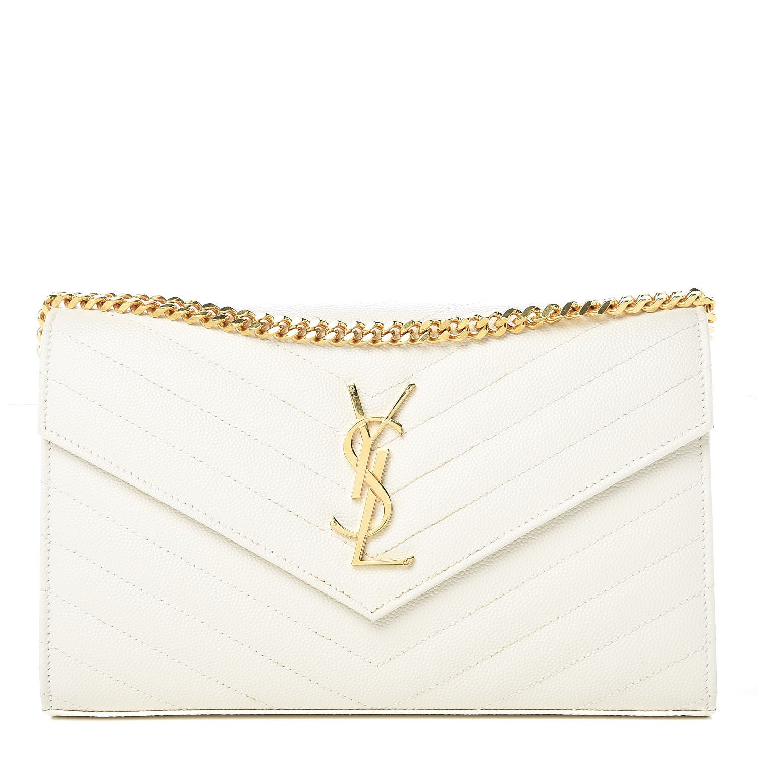 Saint Laurent Grain De Poudre Matelasse Chevron Monogram Chain Wallet Porcellana 1 of 10