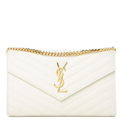 Saint Laurent Grain De Poudre Matelasse Chevron Monogram Chain Wallet Porcellana 1 of 10