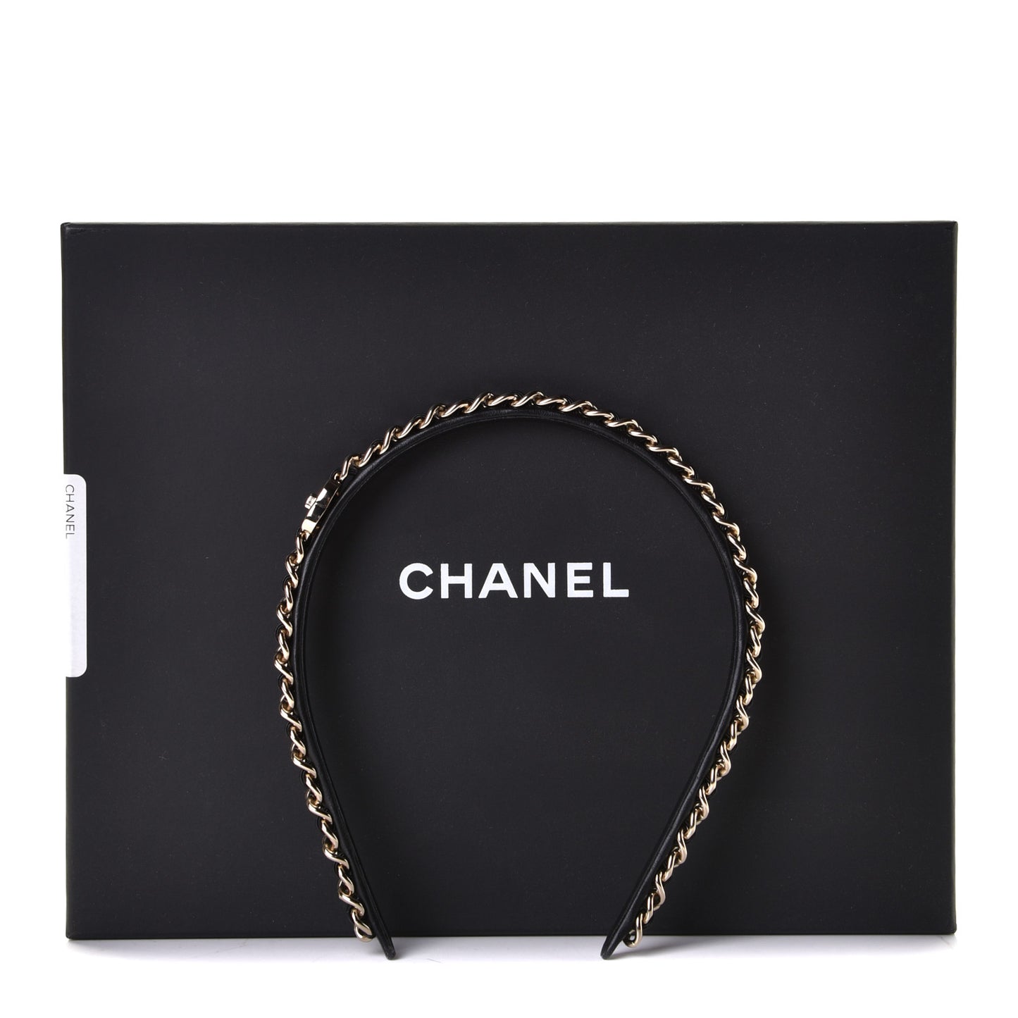Metal Lambskin CC Turnlock Chain Headband Gold Black