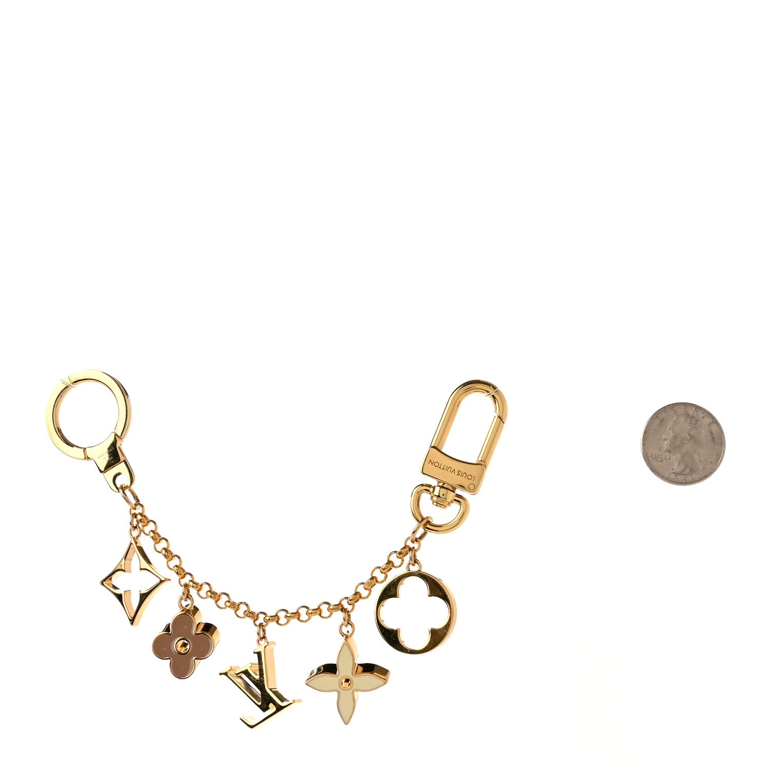 Louis Vuitton Brass Enamel Fleur De Monogram Bag Charm Chain Gold 2 of 4
