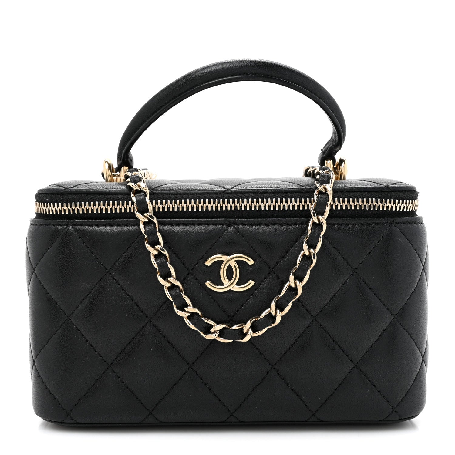 Chanel Lambskin Quilted Small Top Handle Vanity Case With Chain Black 1 of 13