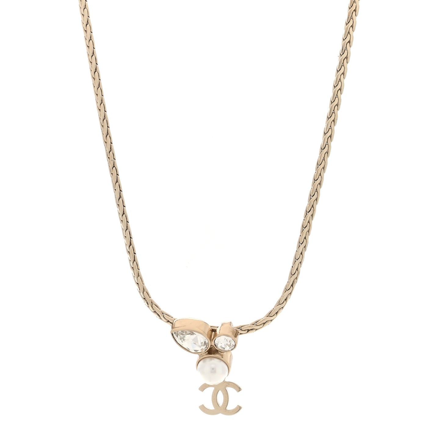 Pearl Crystal CC Teardrop Braided Necklace Gold