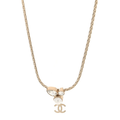 Chanel Pearl Crystal CC Teardrop Braided Necklace Gold 1 of 5