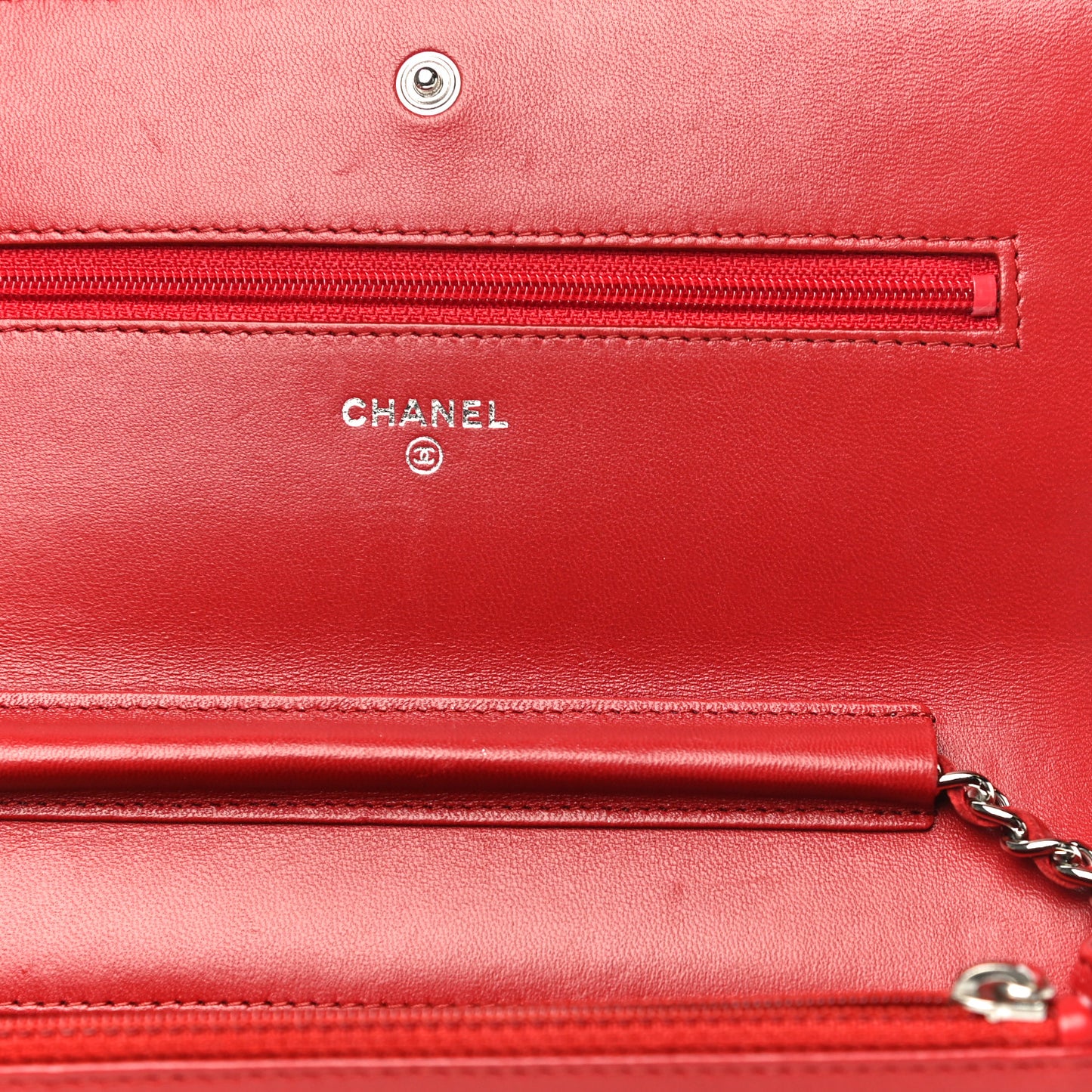 Lambskin Camellia Embossed Wallet On Chain WOC Red