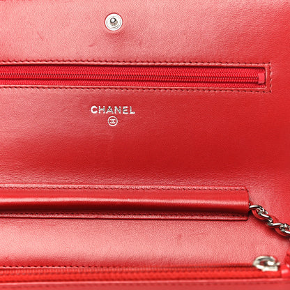Chanel Lambskin Camellia Embossed Wallet On Chain WOC Red 14 of 19