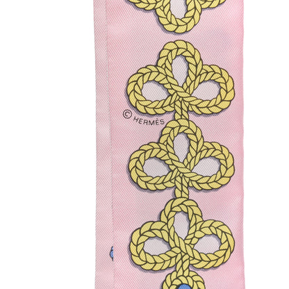 Hermes Silk Galons Et Brandebourg Twilly Rose Pale Bleu Jean 3 of 4