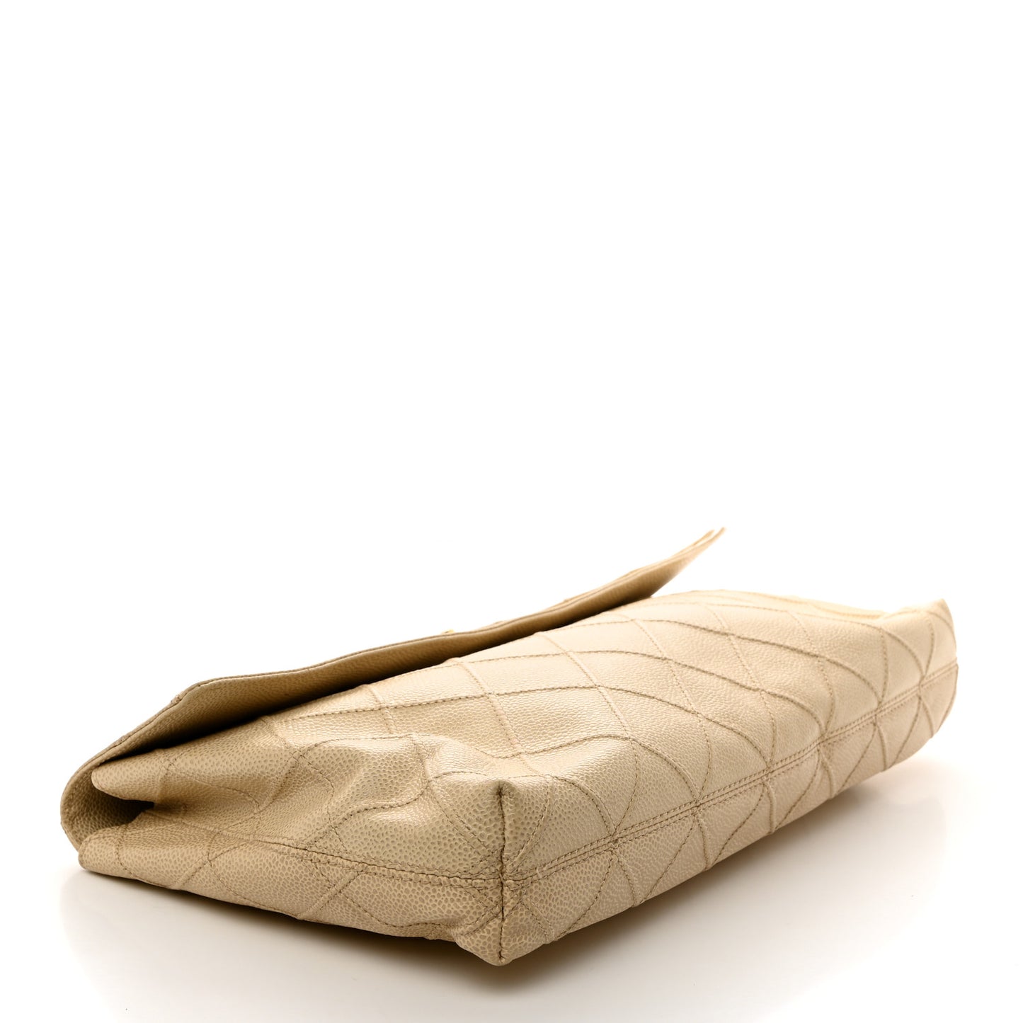 Caviar Diamond Stitch Oversized Flap Clutch Beige