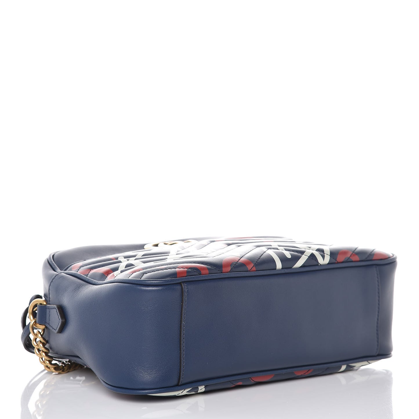 Calfskin Matelasse GucciGhost Medium GG Marmont Chain Shoulder Bag Blue Agata Hibiscus Red