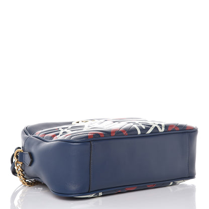 Gucci Calfskin Matelasse GucciGhost Medium GG Marmont Chain Shoulder Bag Blue Agata Hibiscus Red 4 of 12