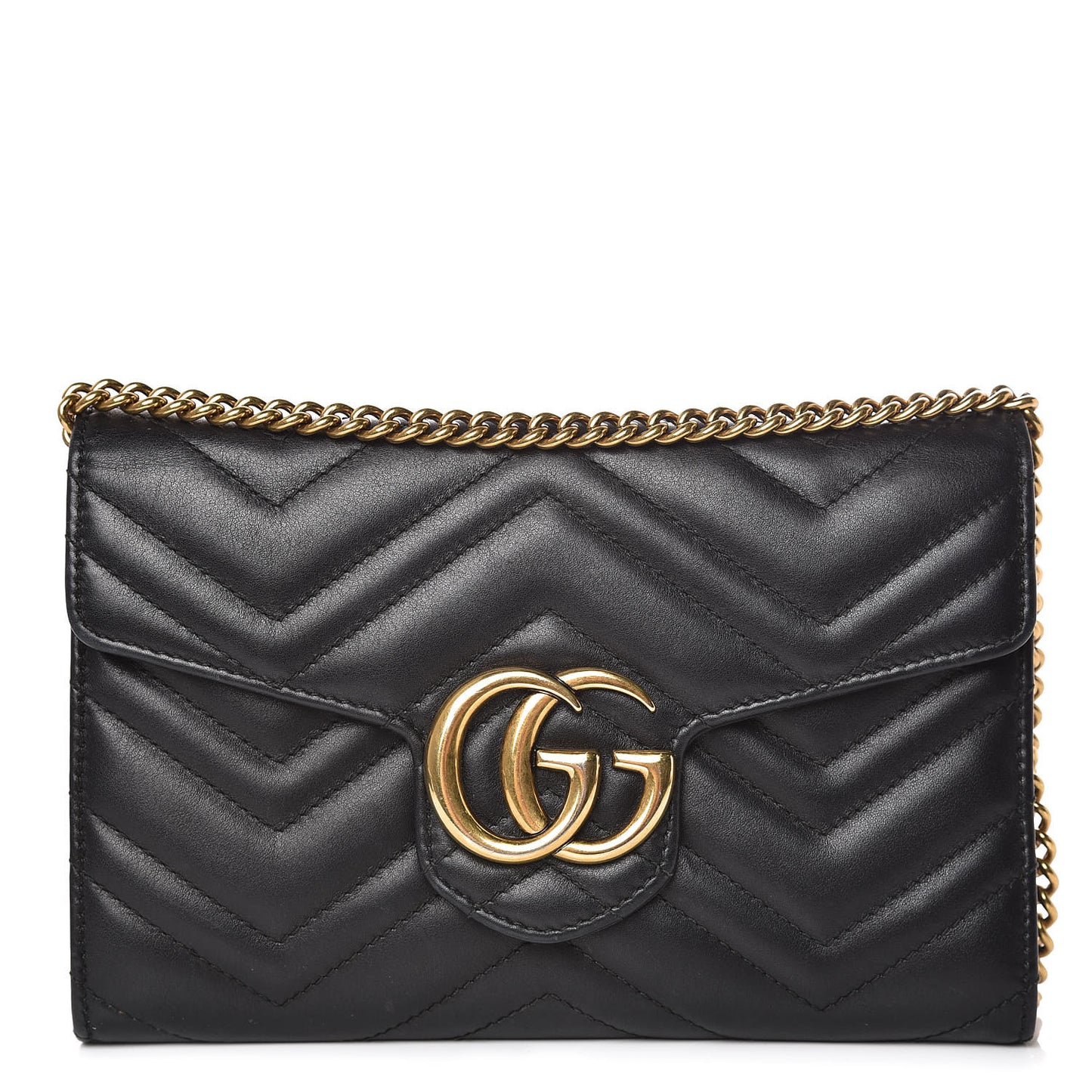 Calfskin Matelasse Mini GG Marmont Chain Wallet Black