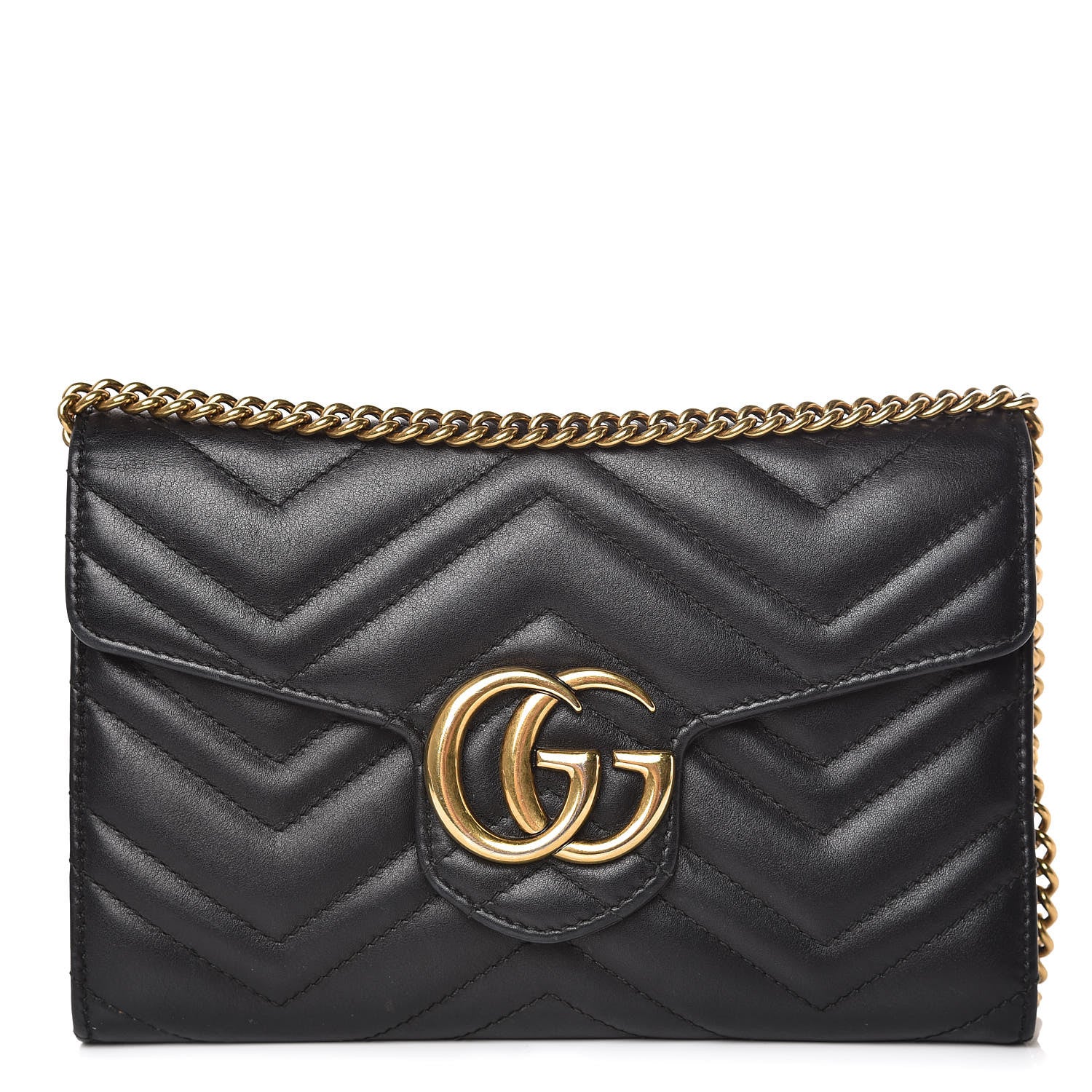 Gucci Calfskin Matelasse Mini GG Marmont Chain Wallet Black 1 of 17