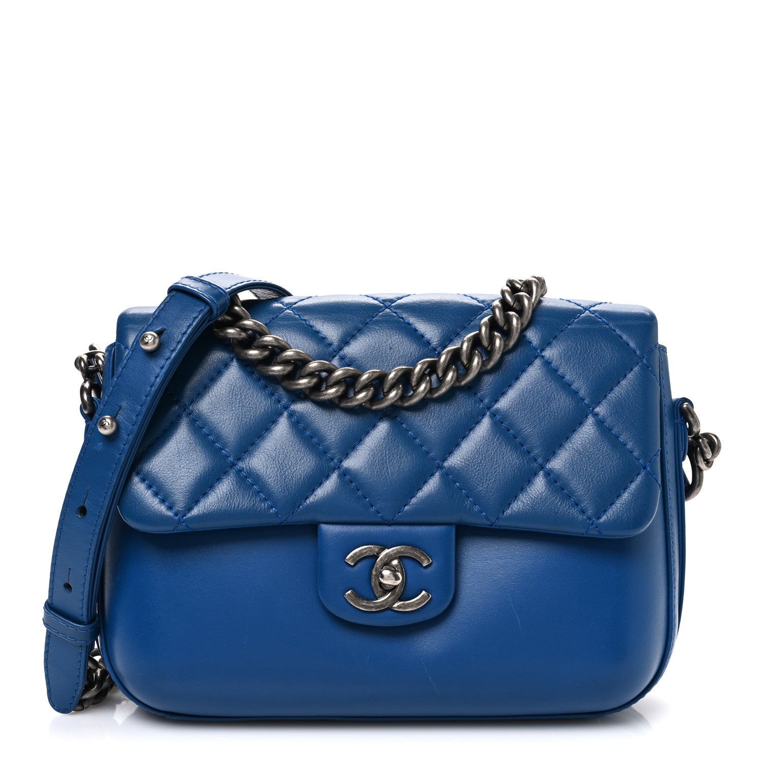 Chanel Calfskin Quilted Medium Rock My Shoulder Flap Blue 1 of 11