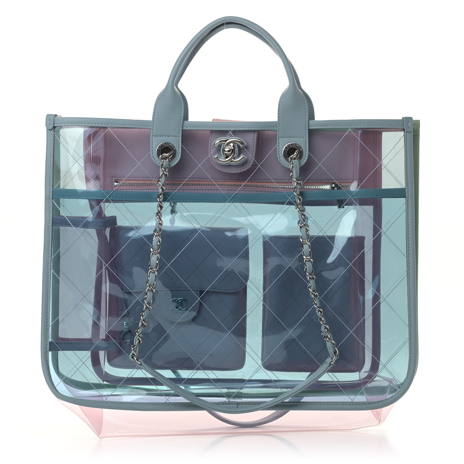 Chanel PVC Lambskin Stitched Medium Coco Splash Shopping Bag Blue Green Pink 1 of 4