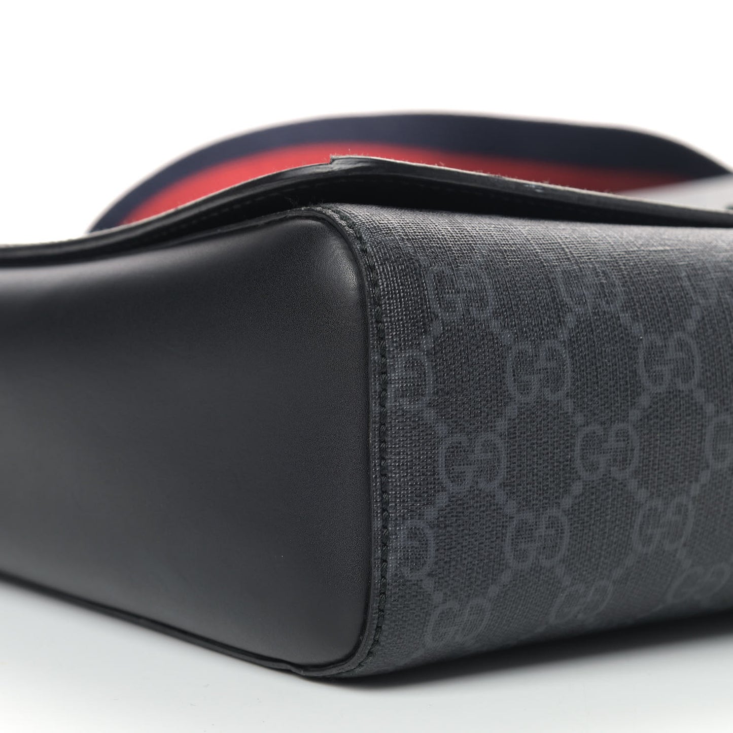 GG Supreme Monogram Web Flap Messenger Bag Black Grey