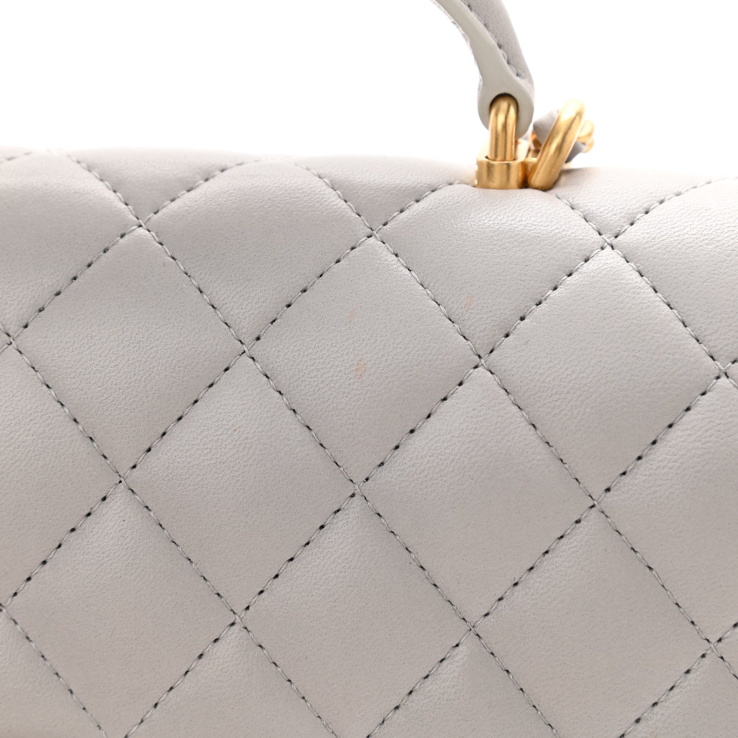 Lambskin Quilted Mini Top Handle Rectangular Flap Grey