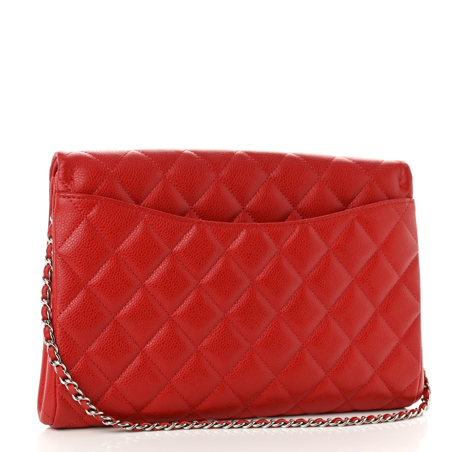 Chanel Caviar Quilted Clutch With Chain Flap Red 3 of 10