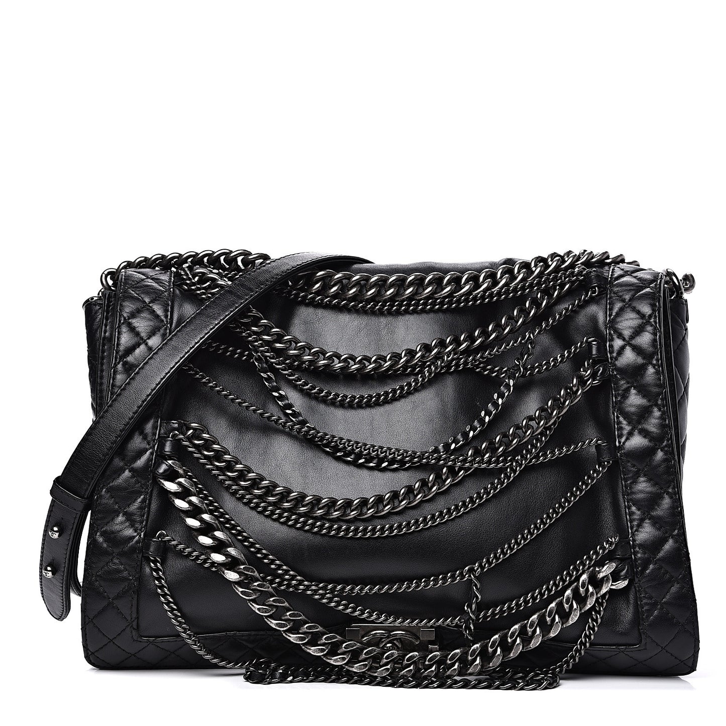 Calfskin Enchained XL Boy Flap Black