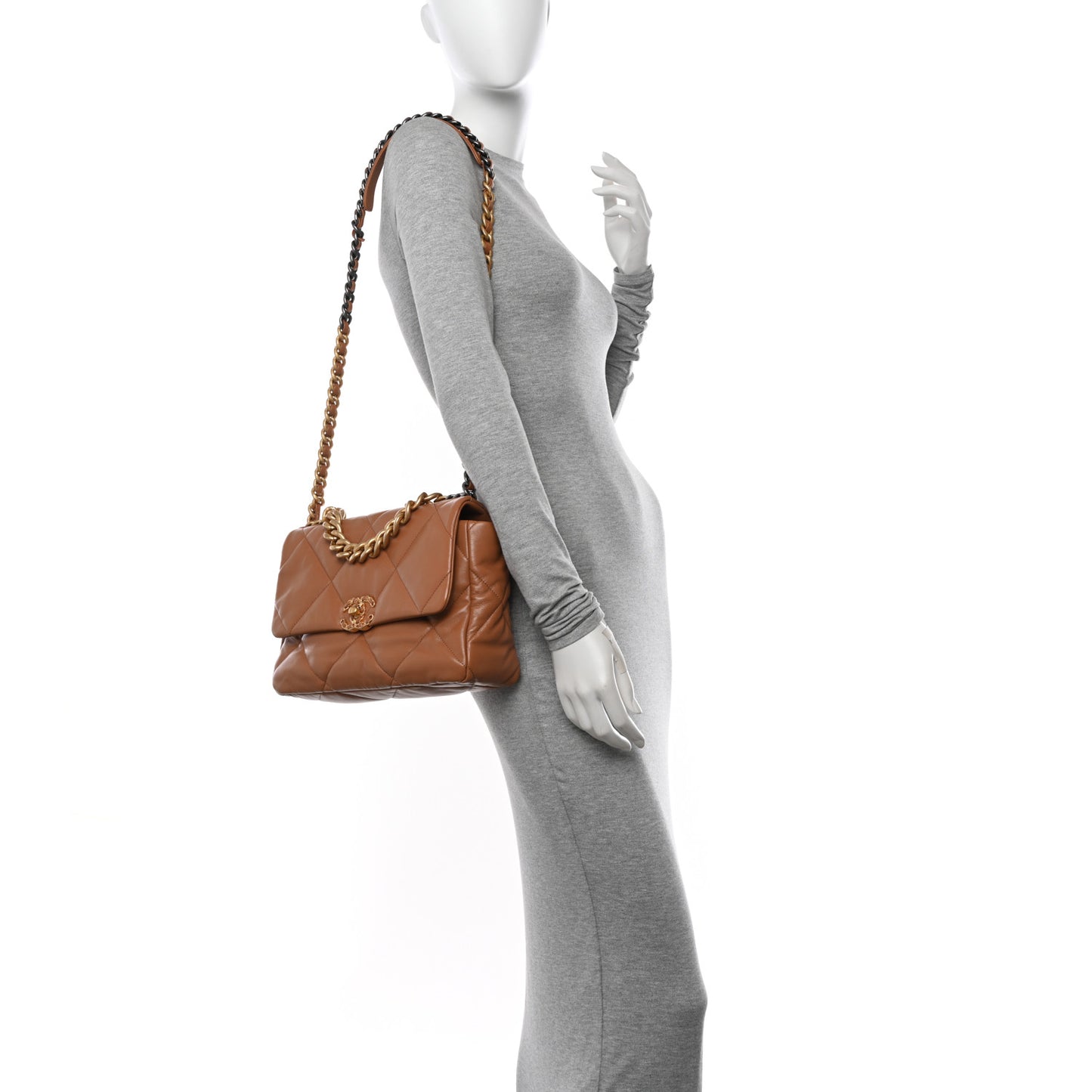 Lambskin Quilted Large Chanel 19 Flap Brown