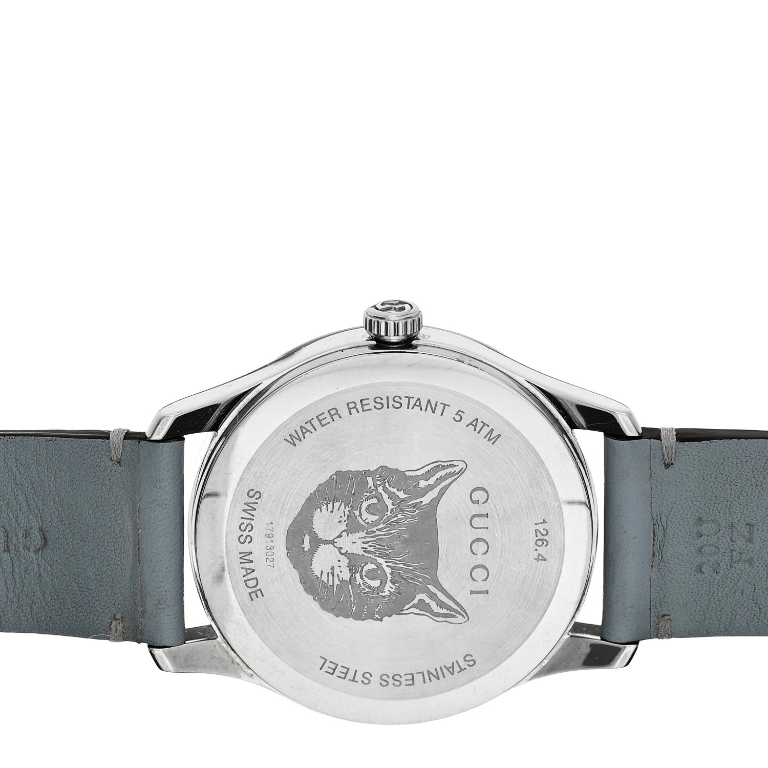 Gucci Stainless Steel Calfskin Blue Mother of Pearl 38mm G-Timeless Cat Quartz Watch 4 of 4