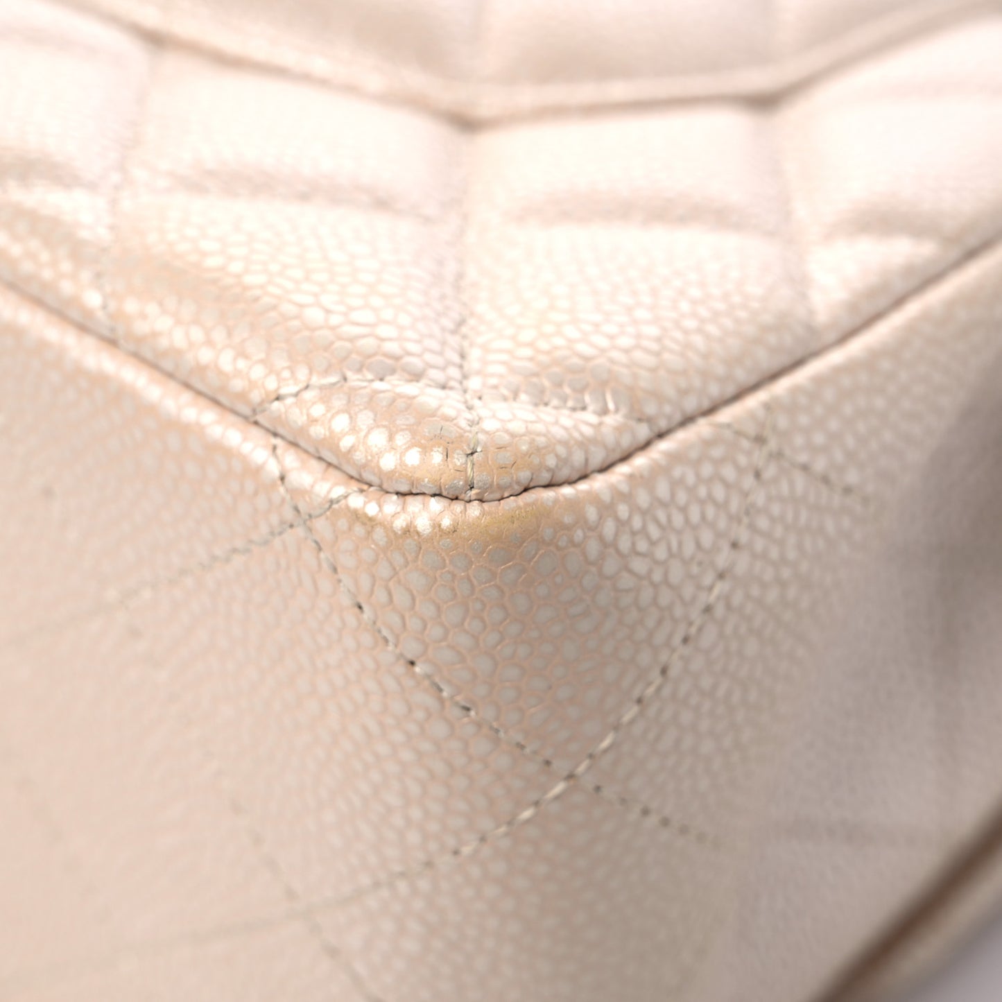 Pearly Caviar Quilted Jumbo Double Flap Light Beige