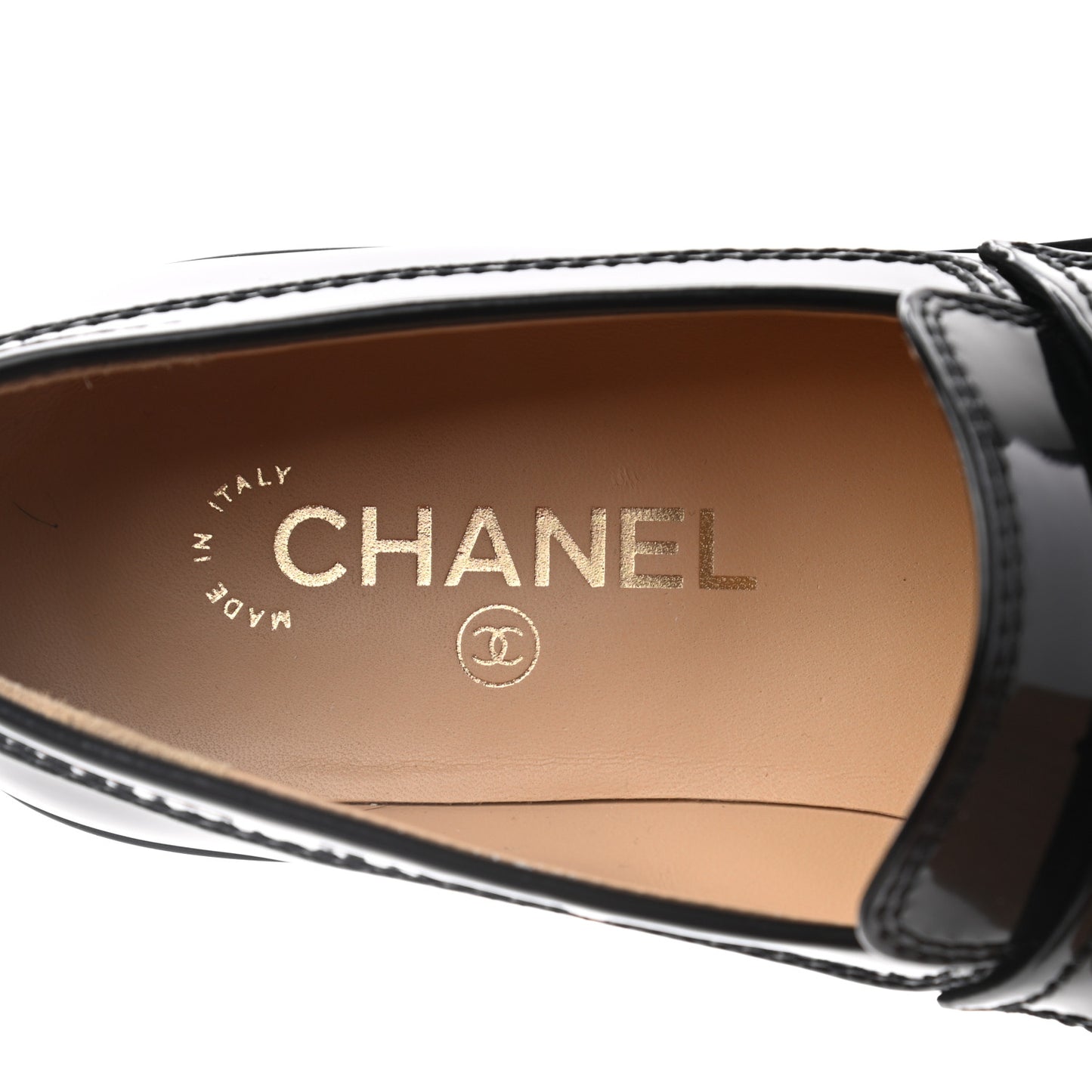 Shiny Calfskin Logo Loafers 38.5 Black