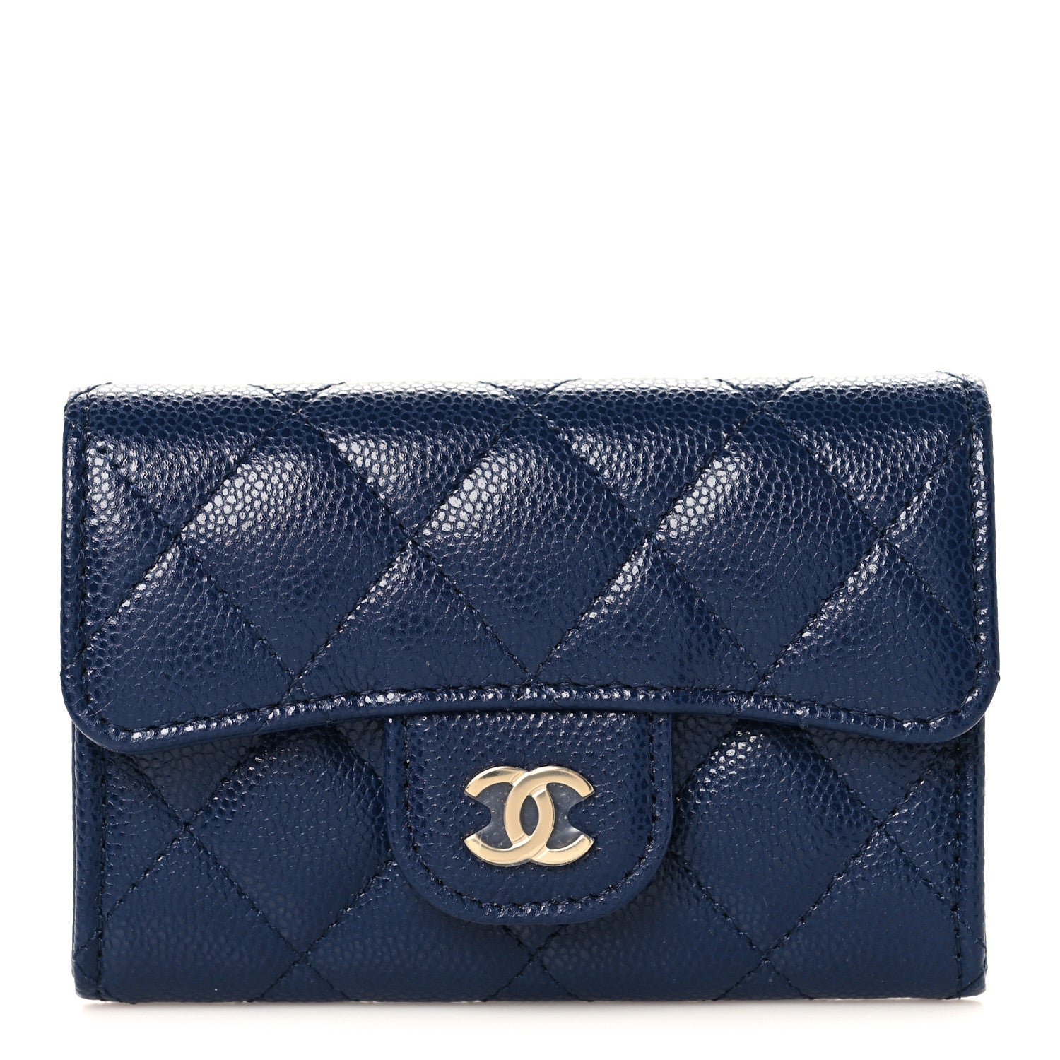 Chanel Caviar Quilted Flap Card Holder Wallet Navy Blue 1 of 9