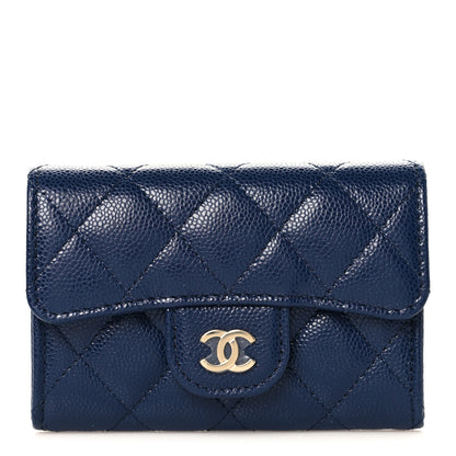 Chanel Caviar Quilted Flap Card Holder Wallet Navy Blue 1 of 9