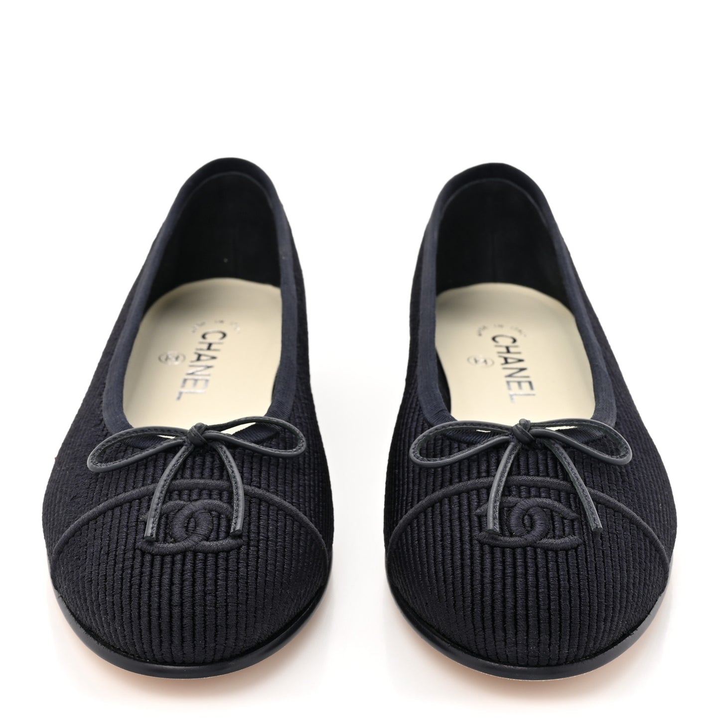 Embroidered Fabric Cap Toe CC Ballerina Flats 38 Dark Navy Blue