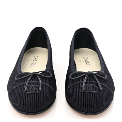 Chanel Embroidered Fabric Cap Toe CC Ballerina Flats 38 Dark Navy Blue 2 of 9