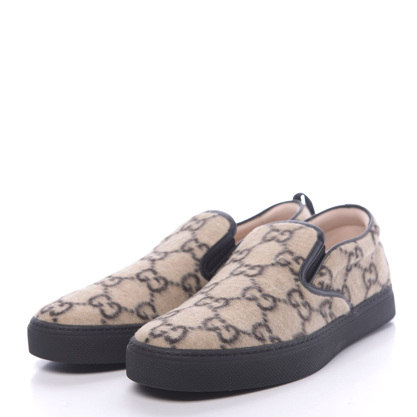 Covered Wool GG Monogram Mens Dublin Slip On Sneakers 12 Beige Ebony Black