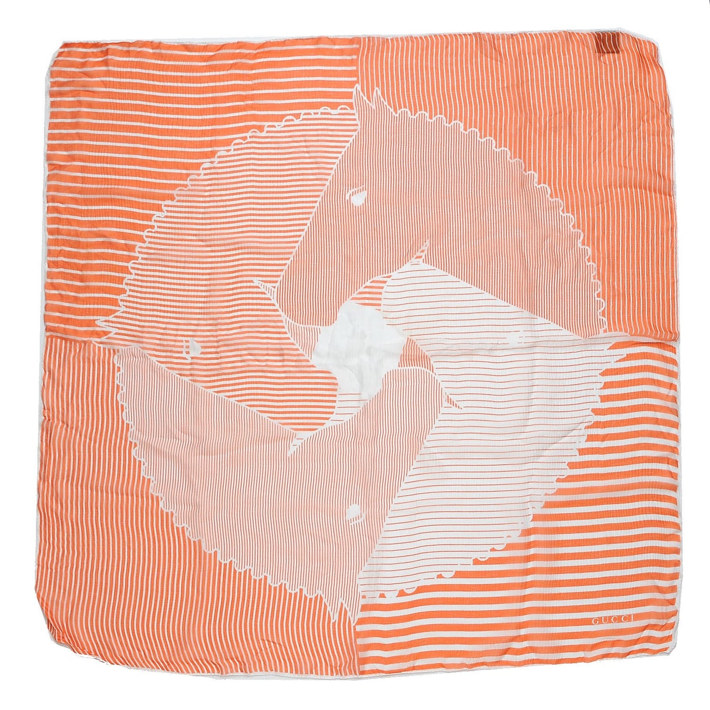 Silk Chiffon Equestrian Horse Stripe Square Scarf Orange