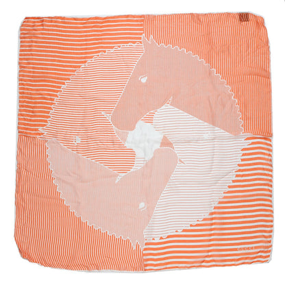 Gucci Silk Chiffon Equestrian Horse Stripe Square Scarf Orange 1 of 5