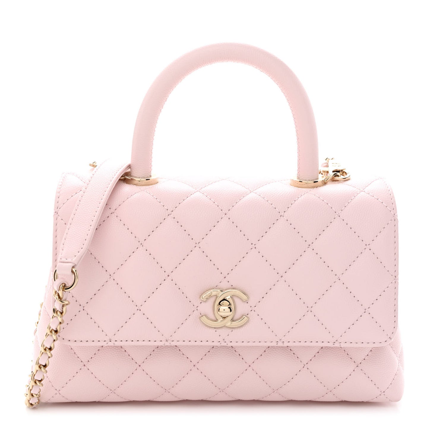 Caviar Quilted Mini Coco Handle Flap Light Pink