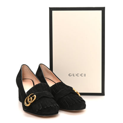 Gucci Kid Scamosciato GG Marmont Fringe 50mm Loafer Pumps 38 Black 9 of 9