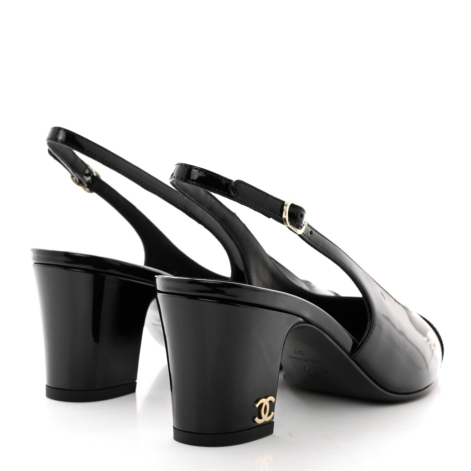 Chanel Patent Calfskin Cap Toe CC Slingback Pumps 37 Black 4 of 9