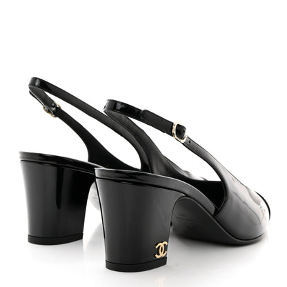 Chanel Patent Calfskin Cap Toe CC Slingback Pumps 37 Black 4 of 9