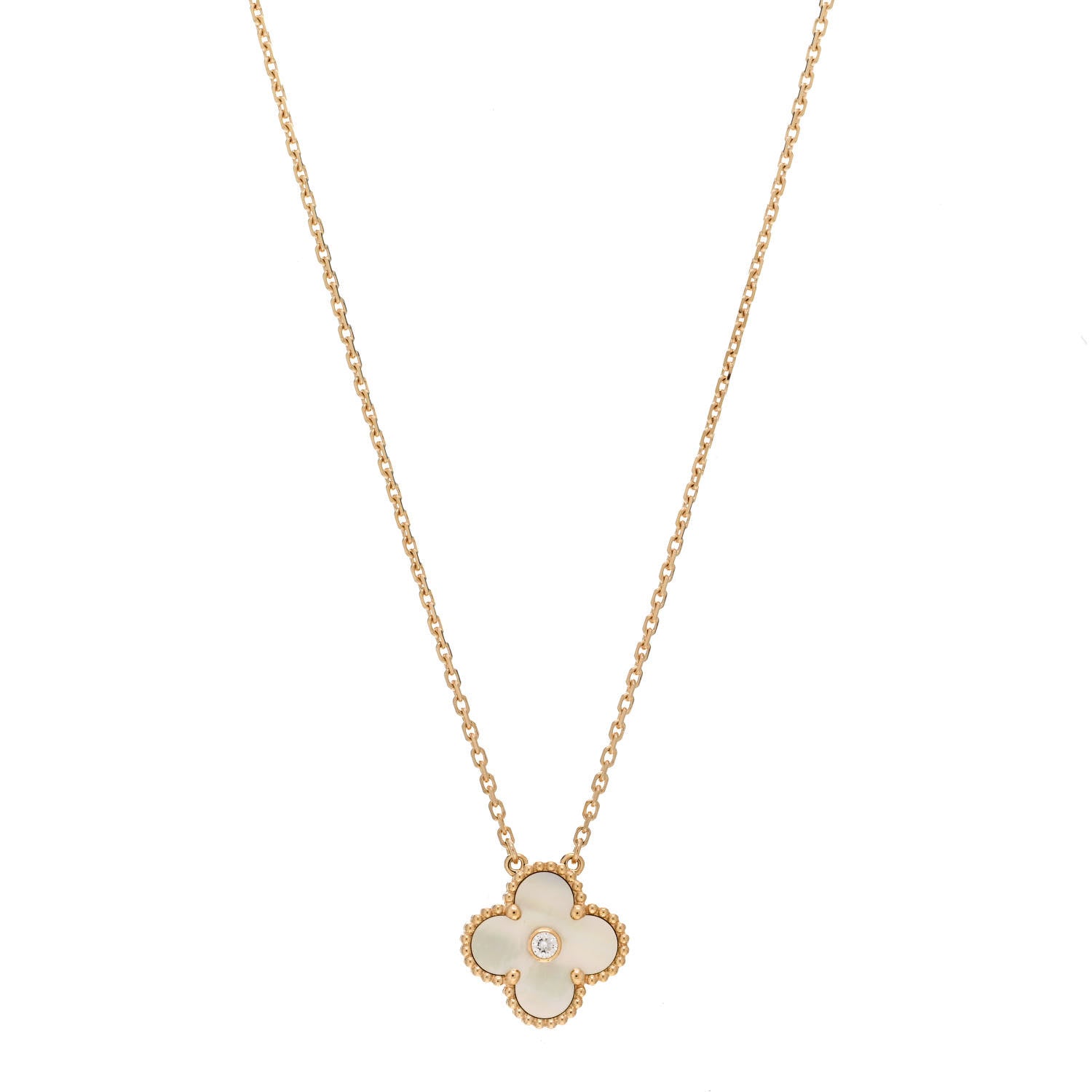 Van Cleef & Arpels 18K Yellow Gold Diamond Yellow Mother of Pearl Vintage Alhambra Pendant Necklace 1 of 6