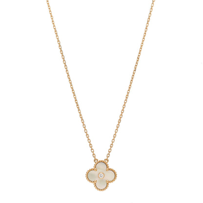 Van Cleef & Arpels 18K Yellow Gold Diamond Yellow Mother of Pearl Vintage Alhambra Pendant Necklace 1 of 6