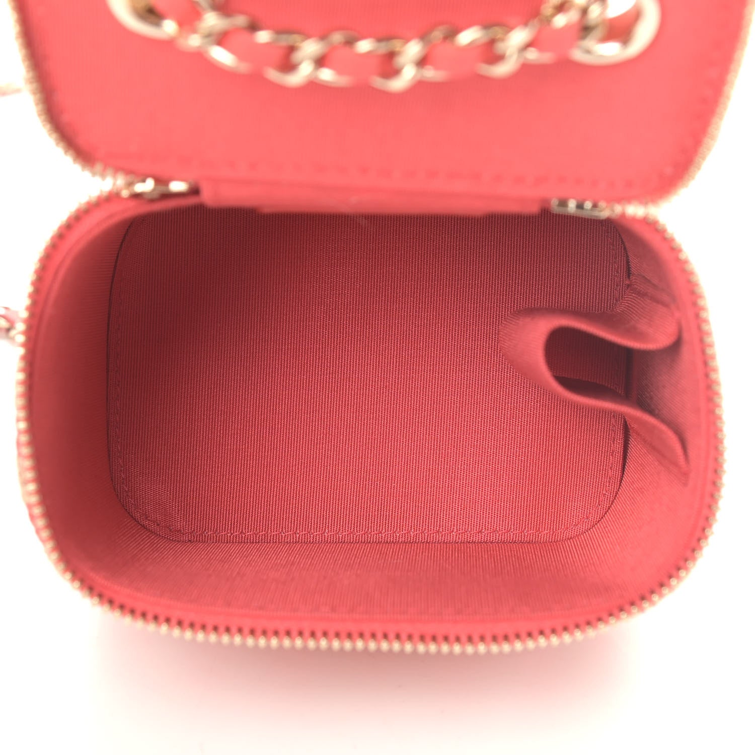 Chanel Raffia Jute Striped Mini Vanity Case With Chain Red Beige 4 of 4
