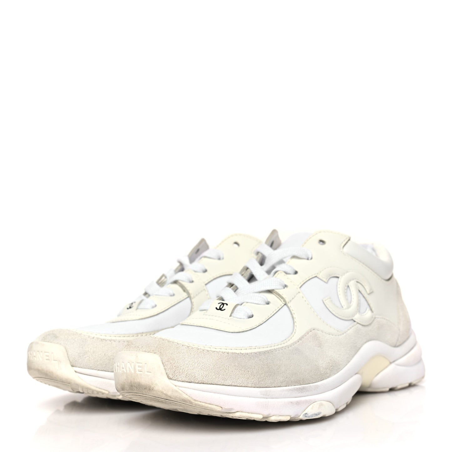 Suede Calfskin Fabric CC Sneakers 38 White