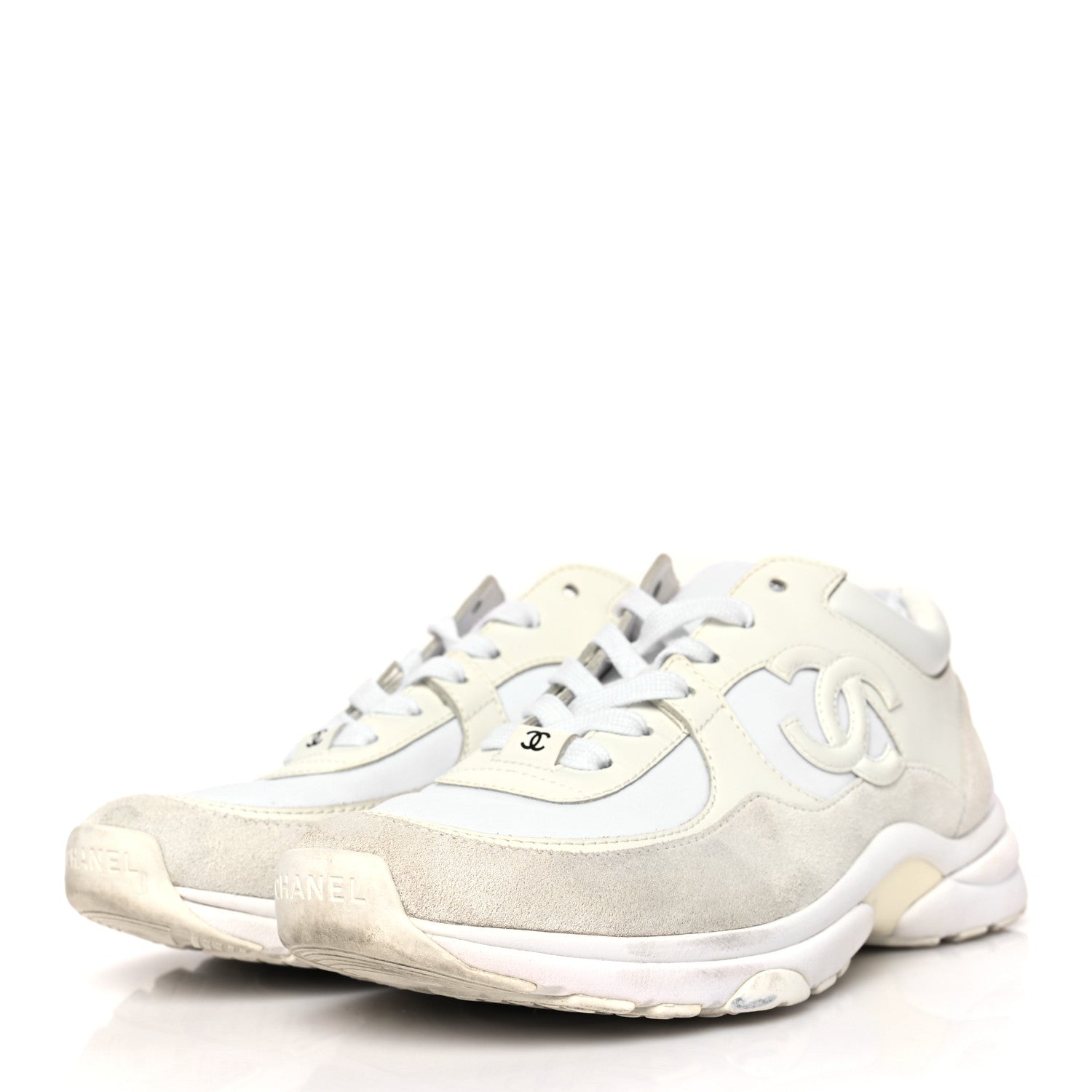 Chanel Suede Calfskin Fabric CC Sneakers 38 White 3 of 7