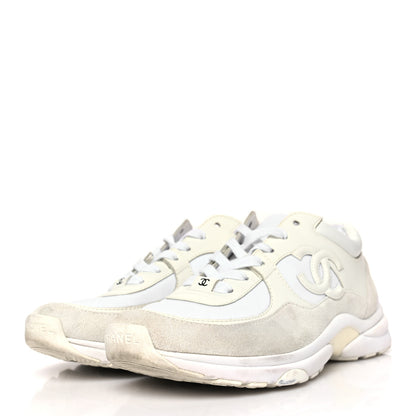 Chanel Suede Calfskin Fabric CC Sneakers 38 White 3 of 7