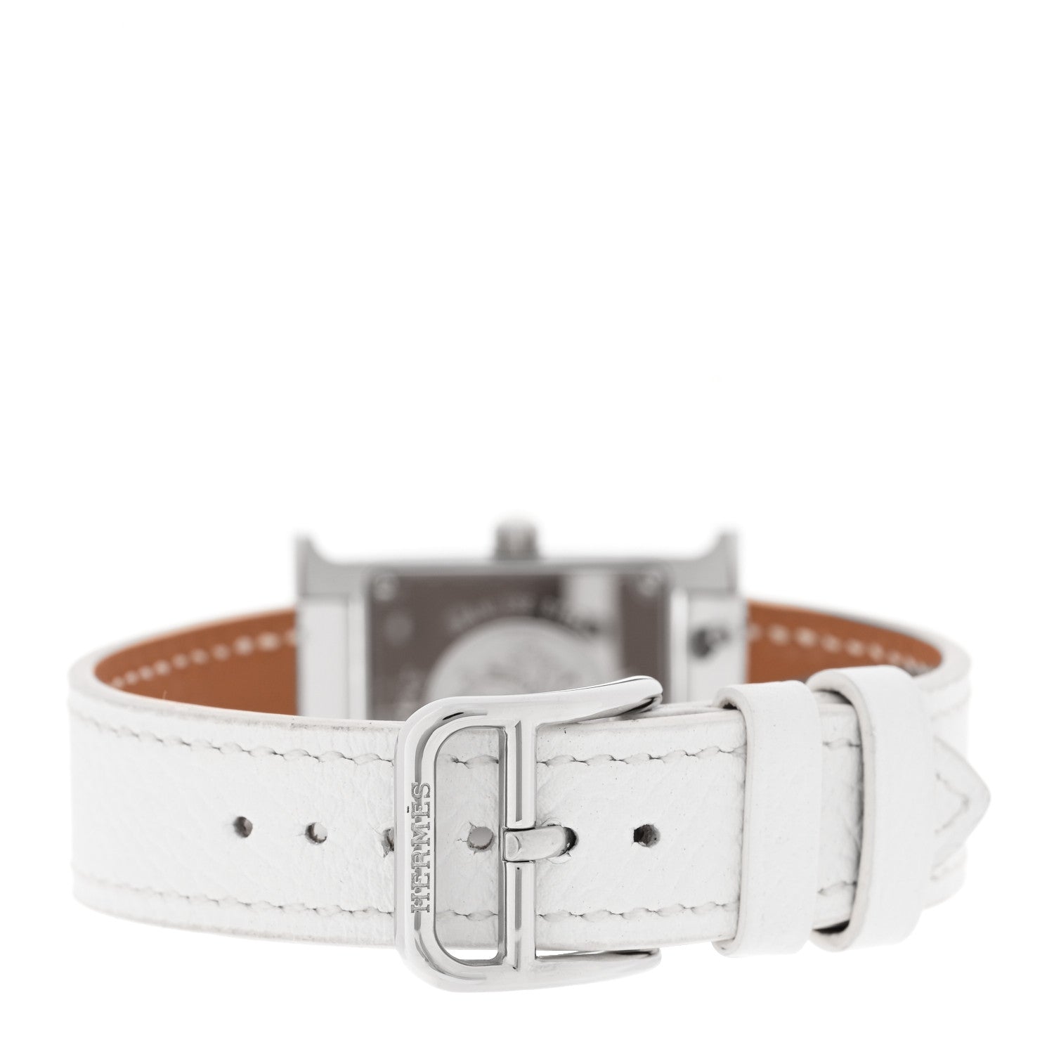 Hermes Stainless Steel Epsom Diamond Lacquer 21mm Heure H Hour Double Jeu Quartz Watch Blanc 3 of 5