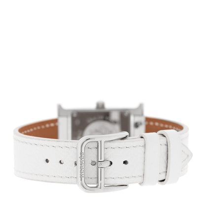 Hermes Stainless Steel Epsom Diamond Lacquer 21mm Heure H Hour Double Jeu Quartz Watch Blanc 3 of 5