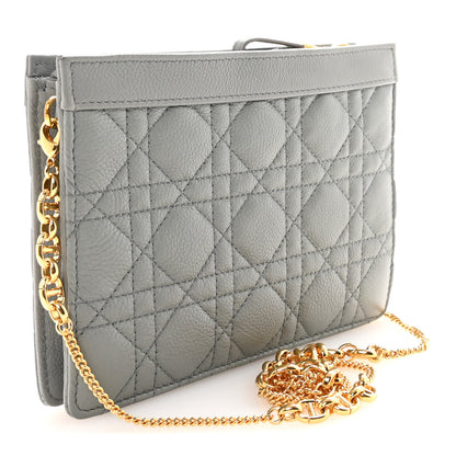 Christian Dior Calfskin Cannage Caro Zipped Pouch With Chain Grey 3 of 10