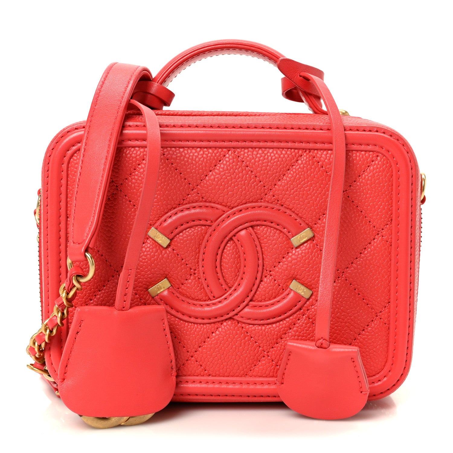 Chanel Caviar Quilted Small CC Filigree Vanity Case Red 1 of 11
